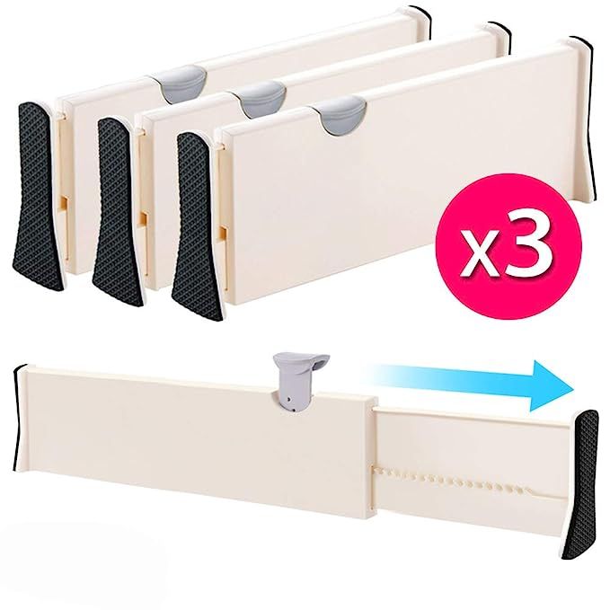 Drawer Dividers Organizer 3 Pack, Adjustable Separators 4" High Expandable from 14.9-21" for Bedr... | Amazon (US)