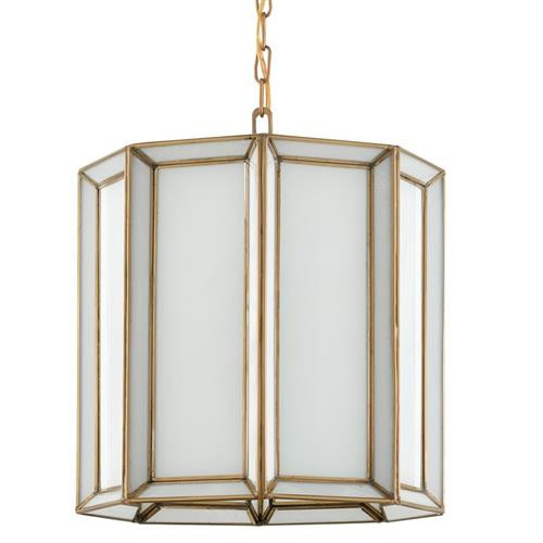 Farrah Hollywood Regency White Glass Antique Brass Pendant | Kathy Kuo Home