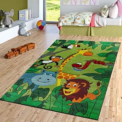 TT Home Children's Bedroom Rug Jungle Zoo Animals Giraffe Snake Lion Monkey Green, 80 x 150 cm | Amazon (UK)