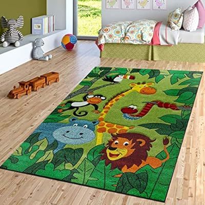 TT Home Children's Bedroom Rug Jungle Zoo Animals Giraffe Snake Lion Monkey Green, 80 x 150 cm | Amazon (UK)