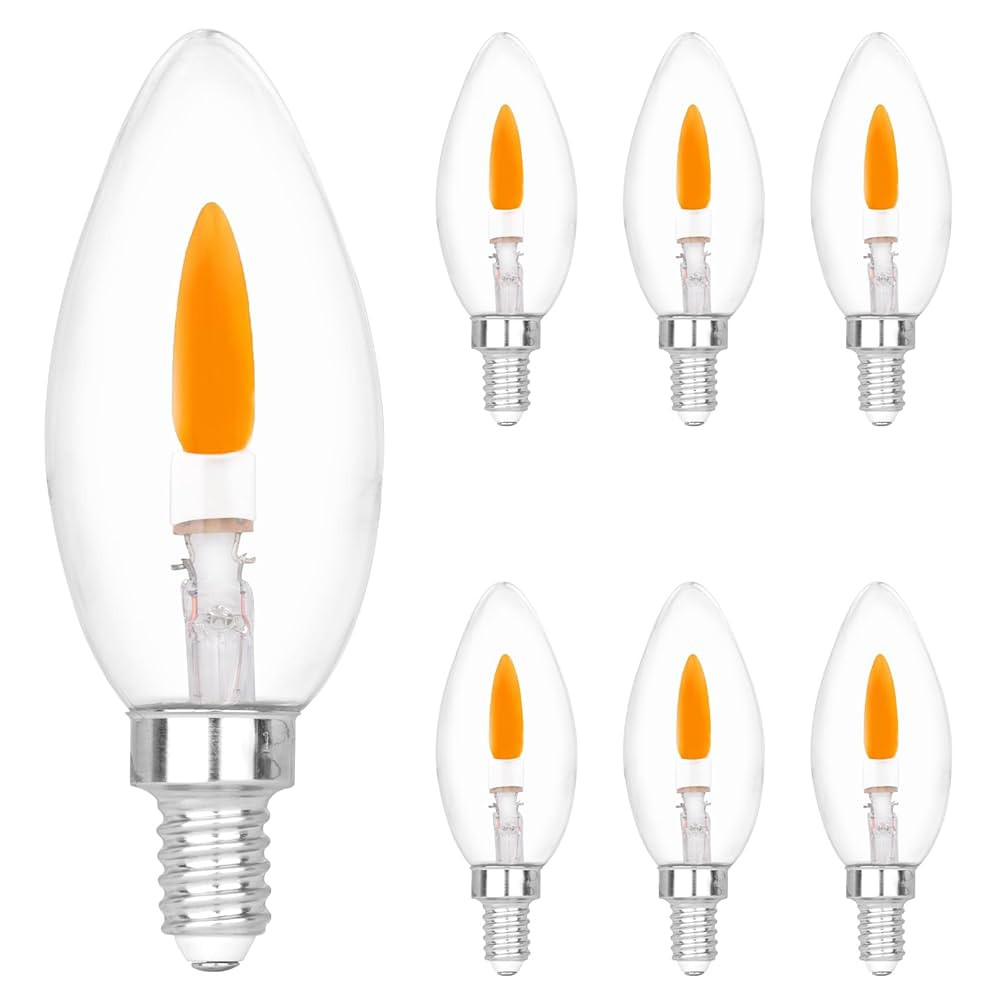 E12 Base C35 Flame Tip Flicker Bulbs - Crystal Clear Candle Light with Orange Glow Effect for Hal... | Amazon (US)