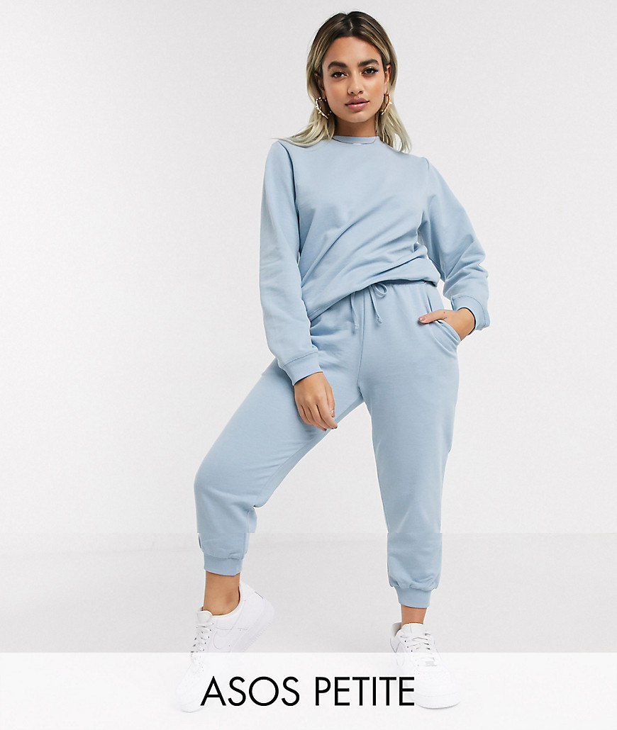 ASOS DESIGN Petite tracksuit ultimate sweat / jogger with tie in organic cotton-Blue | ASOS (Global)