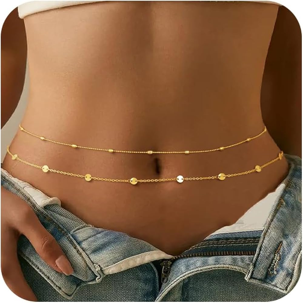 CHESKY Gold Waist Chain for Women, 14K Gold Plated Layered Belly Chain for The Waist Adjustable W... | Amazon (US)