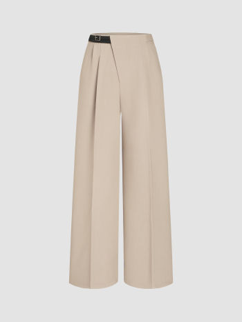 Woven Belted Asymmetric Straight Leg Trousers For Daily Casual Exhibition Coffee Shop Work | Cider