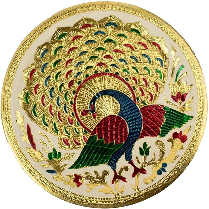 Craftsman Karwa Chauth Decorative Pooja Thali Platter Beautiful Peacock Design for Hindu Temple R... | Amazon (US)