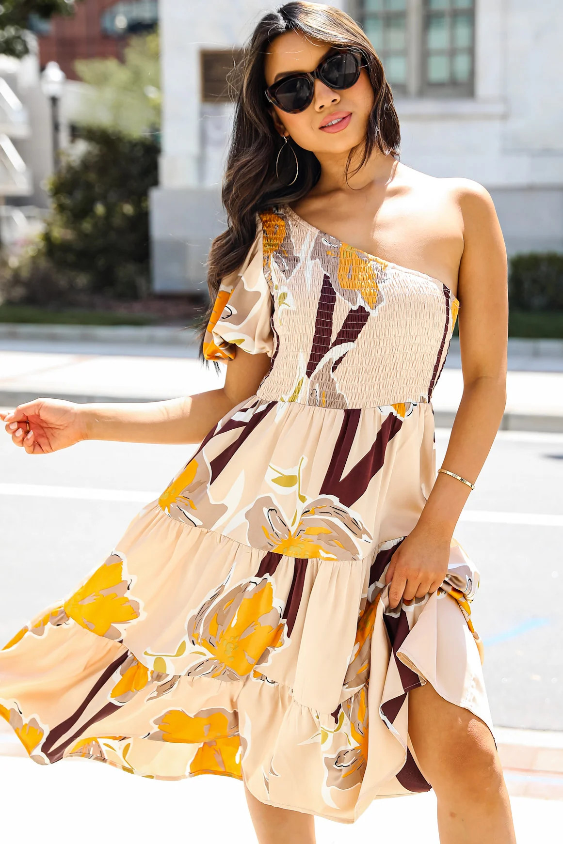 Breathtaking Vision Floral One-Shoulder Midi Dress | Dress Up