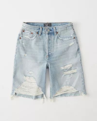 Womens High Rise Long Denim Shorts | Womens Summer Outfit Sale | Abercrombie.com | Abercrombie & Fitch US & UK