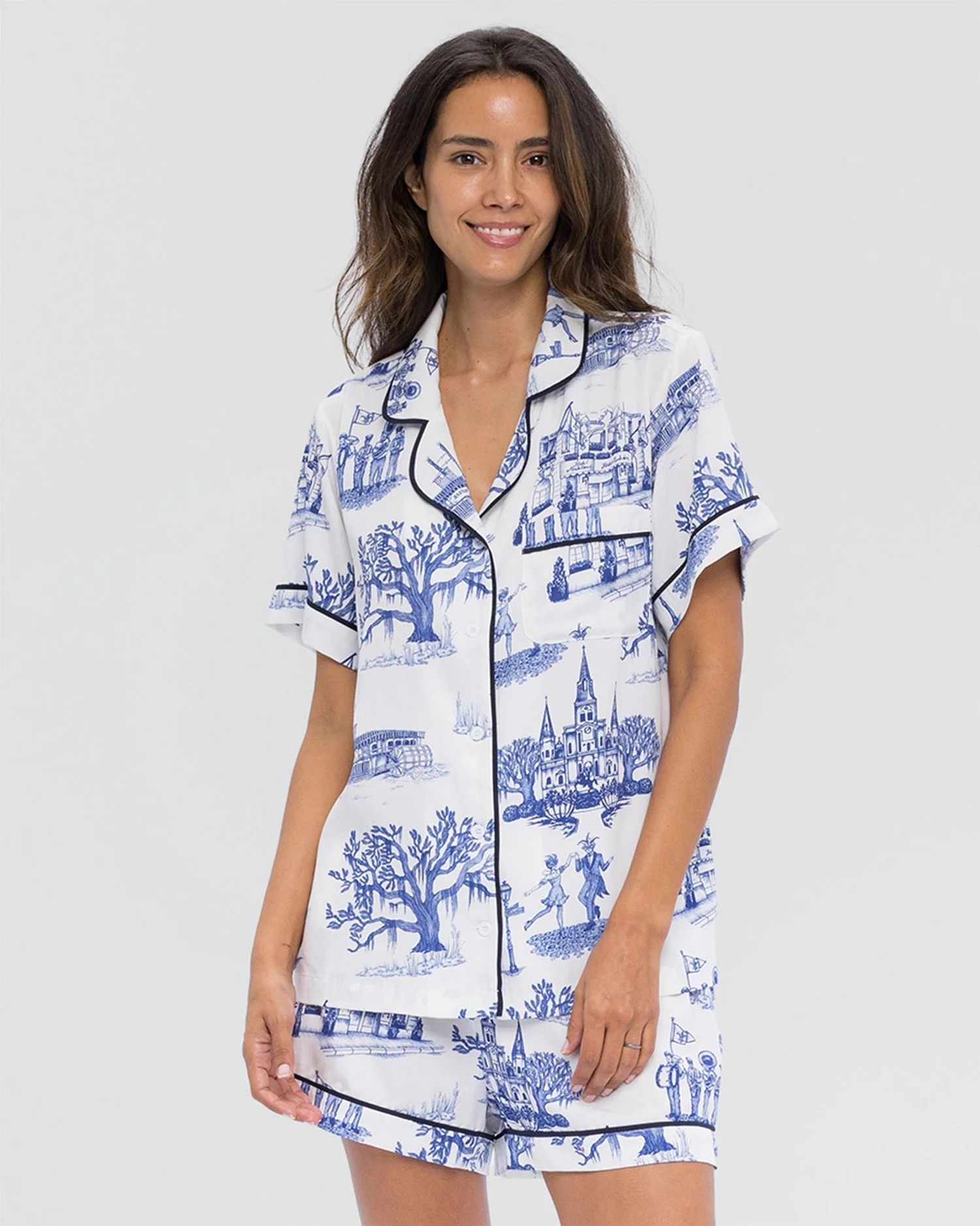 New Orleans Toile Pajama Shorts Set | Colorful Prints, Wallpaper, Pajamas, Home Decor, & More | Katie Kime Inc
