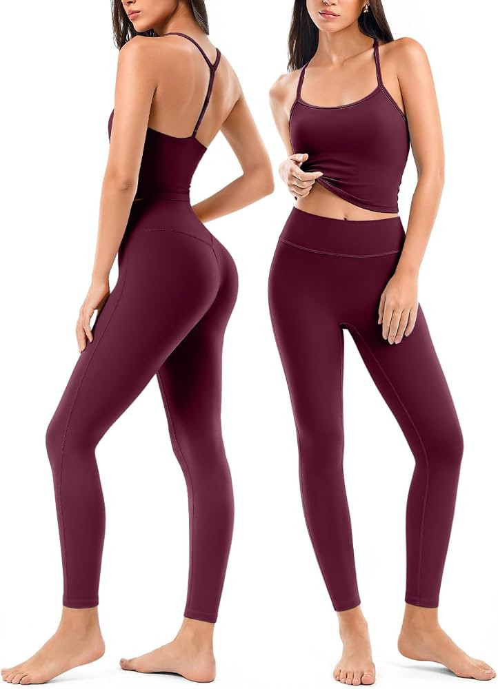 Matching Workout Sets for Women,Breathable Sport Bras & Seamless Leggings,2 Piece ActiveWear Outf... | Amazon (US)