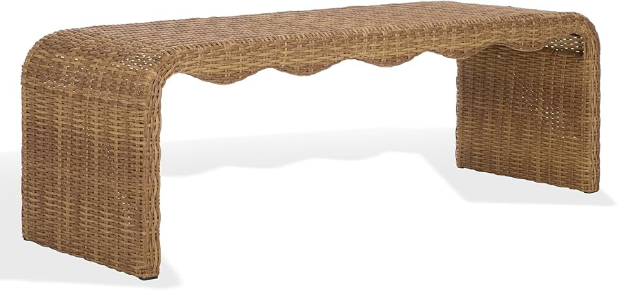 SAFAVIEH Couture Outdoor - Lynsee Natural Faux Wicker Patio Bench, Handwoven Rattan-Style Outdoor... | Amazon (US)
