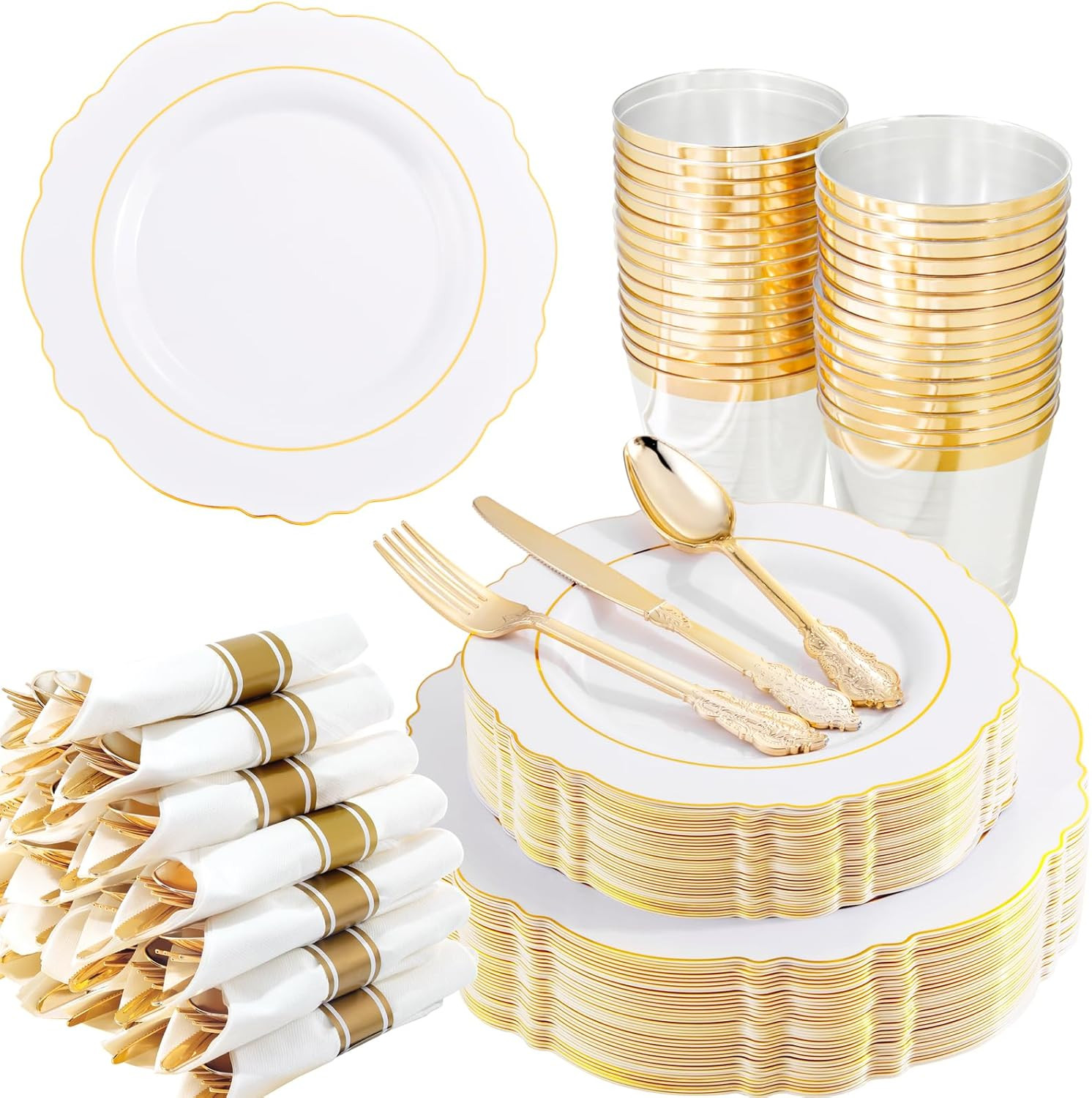 Liacere 350PCS Gold Plastic Plates-Disposable White and Gold Plates 50guest Baroque Plastic Dinne... | Amazon (US)