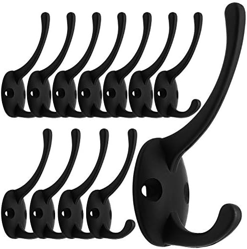 IBosins 12 Pack Black Coat Hooks Wall Mounted with 24 Screws Retro Double Hooks Utility Black Hoo... | Amazon (US)