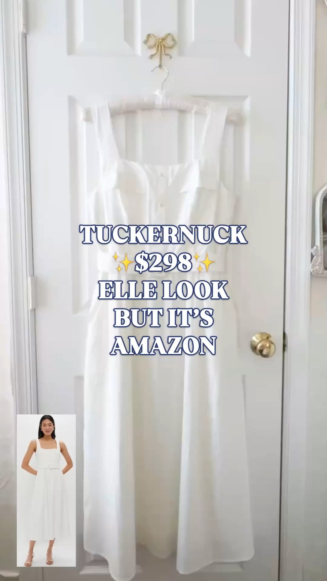 Tuckernuck Elle dress look for less, white belted midi dress, bridal shower dress, graduation dress

The Tuckernuck Elle dress is $298, and this Amazon find gives you that same elegant belted midi dress look for way less. 🤍

This is the white summer dress women always need once warm weather hits: bridal showers, baby showers, graduation outfits, rehearsal dinners, engagement parties, church, brunch, garden parties, vacation dinners, resort outfits, summer luncheons, and every polished daytime plan on the calendar.

The details are what make it such a strong look for less: square neckline, wide bra-friendly straps, button front detail, belted waist, full midi skirt, pockets, adjustable straps, and a fully lined finish.

The fabric is a cotton and lyocell blend, so it has softness, breathability, and a little structure for summer heat. It feels feminine, classic, and expensive looking in that clean Tuckernuck coded way.

Sizing notes: I’m typically a medium, but I sized up to a large for more room in the bust and I’m glad I did. True to size everywhere else. Available in white and black.

Style it with nude heels, gold sandals, raffia, pearls, a straw bag, or a bright cardigan for showers, graduations, vacation dinners, and summer events.

If you’re searching for Tuckernuck Elle look for less, Tuckernuck inspired dress, white midi dress women, white summer dress, belted midi dress, square neck dress, cotton lyocell dress, bridal shower dress, baby shower dress, graduation dress, rehearsal dinner dress, engagement party dress, church dress, brunch dress, garden party dress, vacation dress, resort dress, elegant white dress, Amazon dress find, or designer look for less, this is the white dress that looks designer but doesn’t cost like it. 

#LTKFindsUnder100 #Tuckernuck #LookForLess #WhiteDress #SummerDress #BridalShowerDress #GraduationDresses #LTKFindsUnder50 #LTKBride #GraduationDress

#LTKWorkwear #LTKWedding #LTKSeasonal
