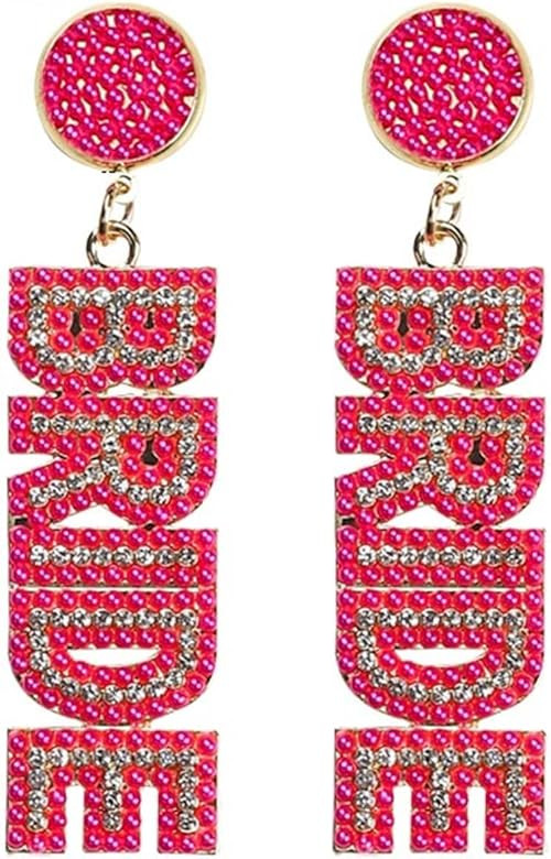 Bride and Mrs Earrings Rhinestone Bride Drop Earrings Handmade Beaded BRIDE Letter Dangle Earring... | Amazon (US)