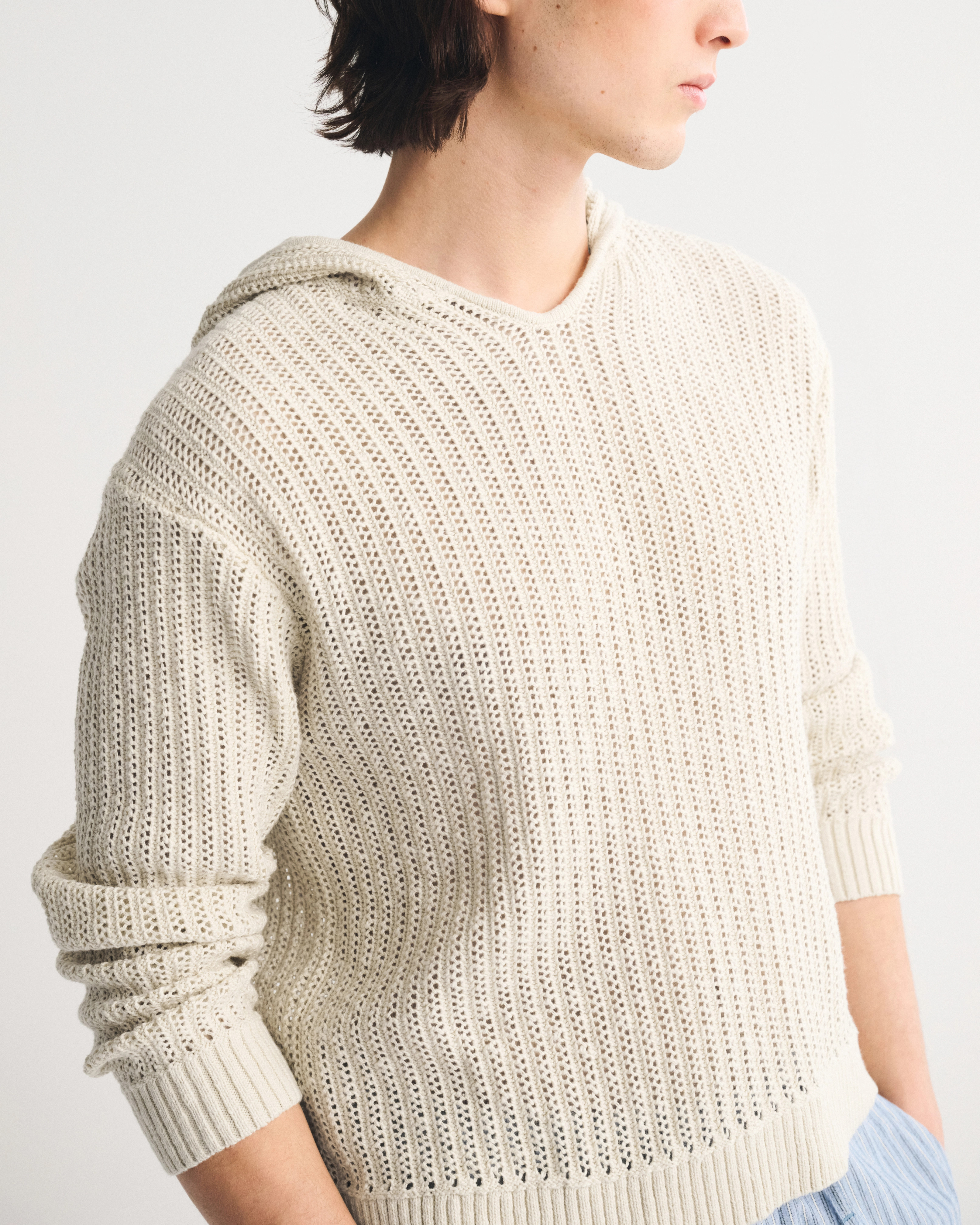 Cotton Crochet-Style Popover Hoodie | Abercrombie & Fitch (US)