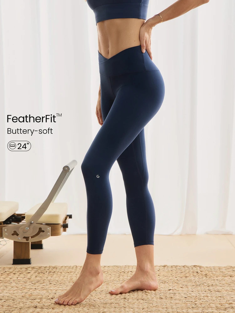 GLOWMODE 24" FeatherFit™ Crossover Yoga Pilates Leggings Buttery Soft High Stretch Crossover Waist Sports Tights Gym Spring Summer | SHEIN