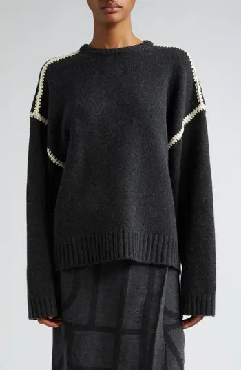 Shell Stitch Trim Wool, Cashmere & Cotton Sweater | Nordstrom
