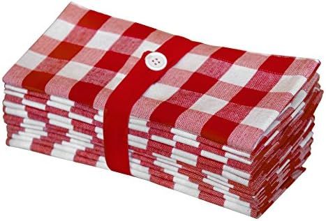 COTTON CRAFT 12 Pack Gingham Checks Oversized Dinner Napkins - Red - Size 20x20-100% Cotton - Tai... | Amazon (US)