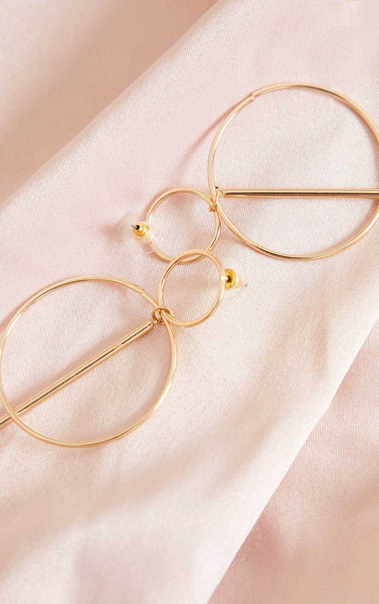 Gold Double Circle Bar Earrings | PrettyLittleThing US