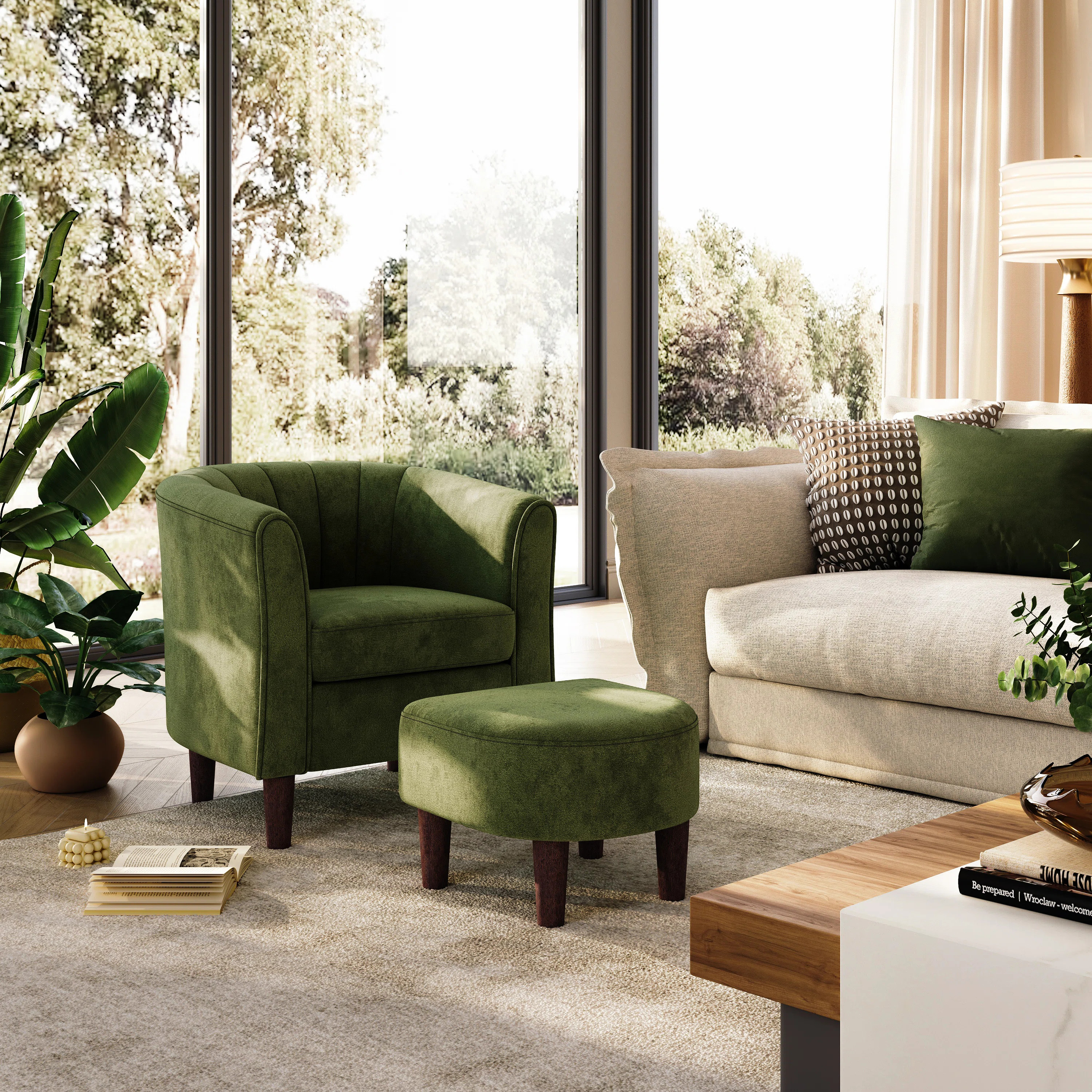 Torrence Upholstered Barrel Chair with Ottoman | Wayfair North America