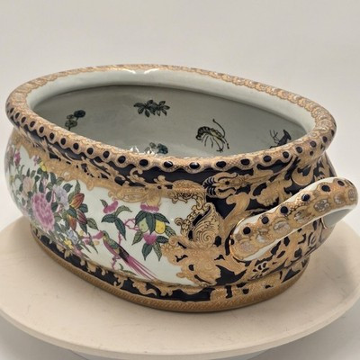 Vintage Chinese Blue & White Yi Lin Art Chinoiserie Bath Planter Fish Crab | eBay US