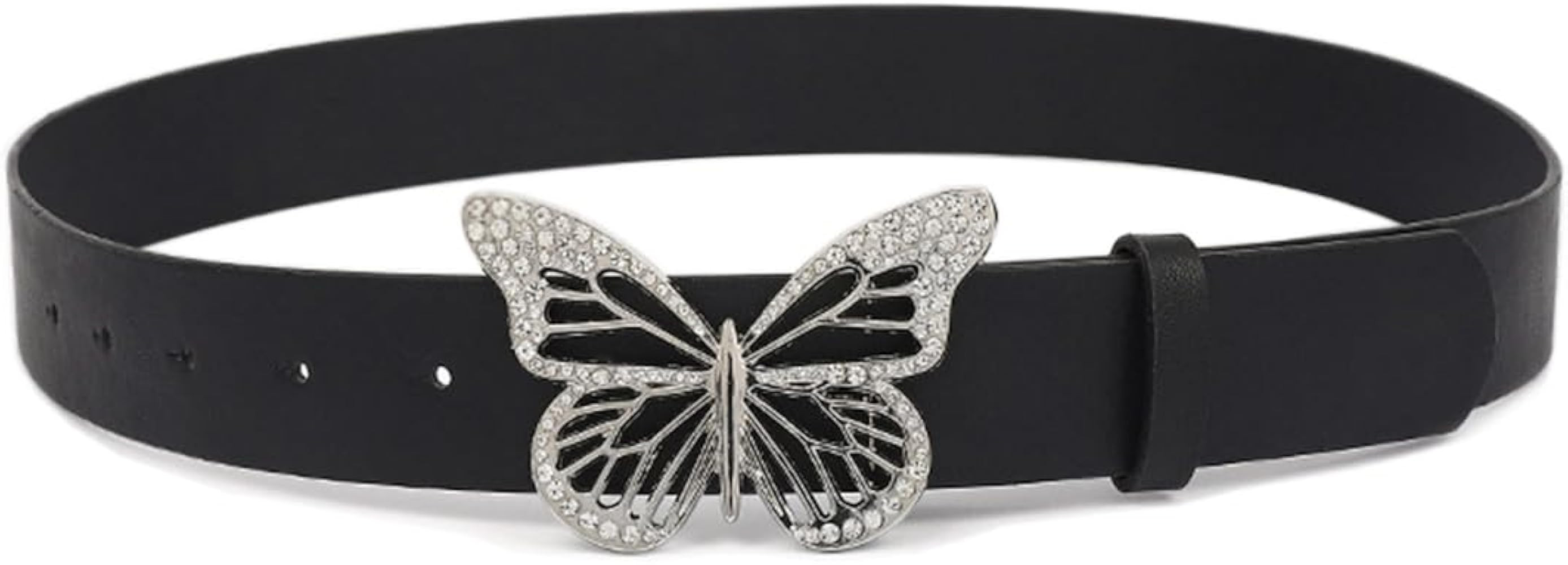 Womens Belts for Jeans Dresses Fashion Silver Rhinestone Butterfly Buckle Belt Black Brown Pink O... | Amazon (US)