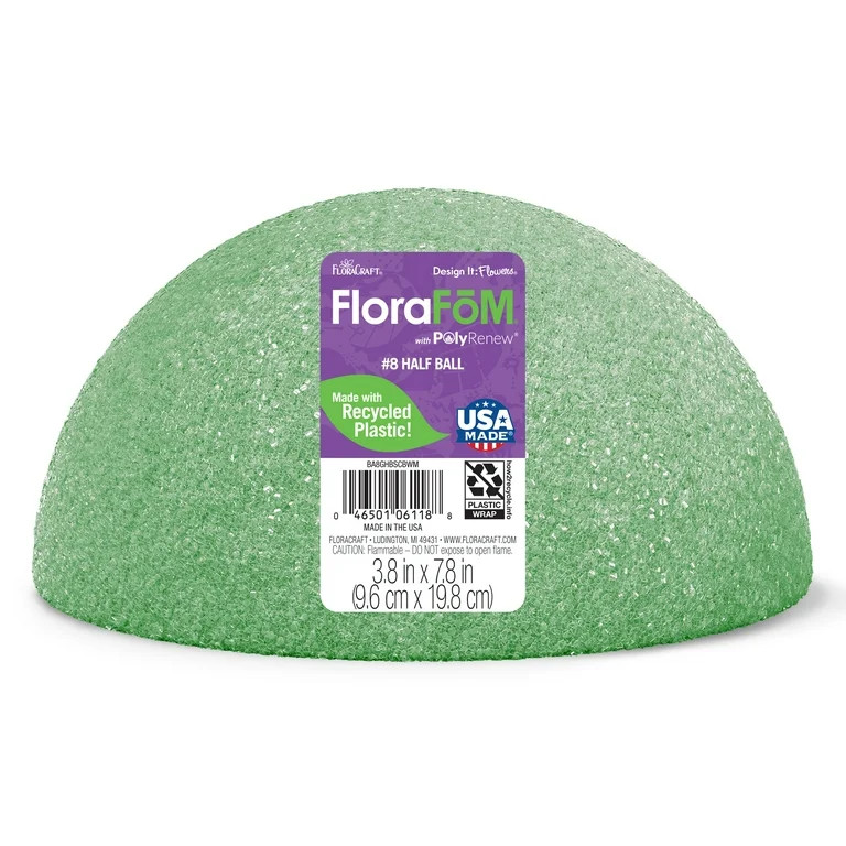 FloraCraft FloraFōM Half Ball, 3.8 in x 7.8 in, Green, 1 Piece – Floral Arranging Supply | Walmart (US)