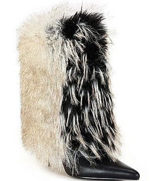 Azalea Wang Astrali Faux Fur Shaft Pointed Toe Stiletto Booties - 10 | Dillard's