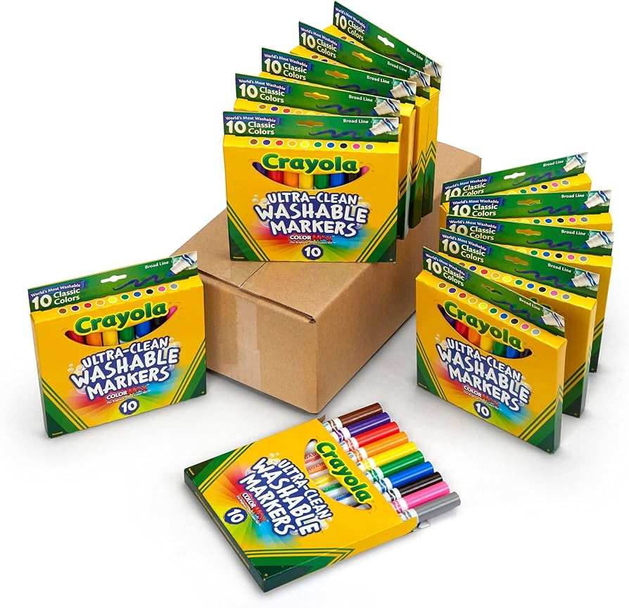 Crayola Ultra Clean Washable Broad Line Markers (12 Boxes), Bulk Classroom Markers for Kids, 10 C... | Amazon (US)