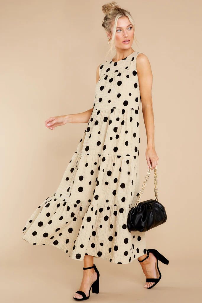 See You Go Khaki And Black Polka Dot Maxi Dress | Red Dress 