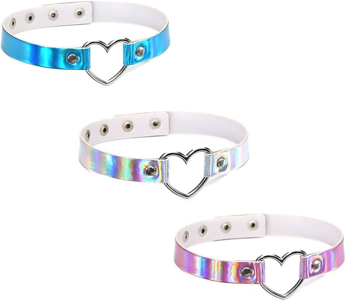 Jurxy 3PCS Heart Choker Necklace PU Leather Goth Choker Collar with Heart Punk Fluorescence Colla... | Amazon (US)