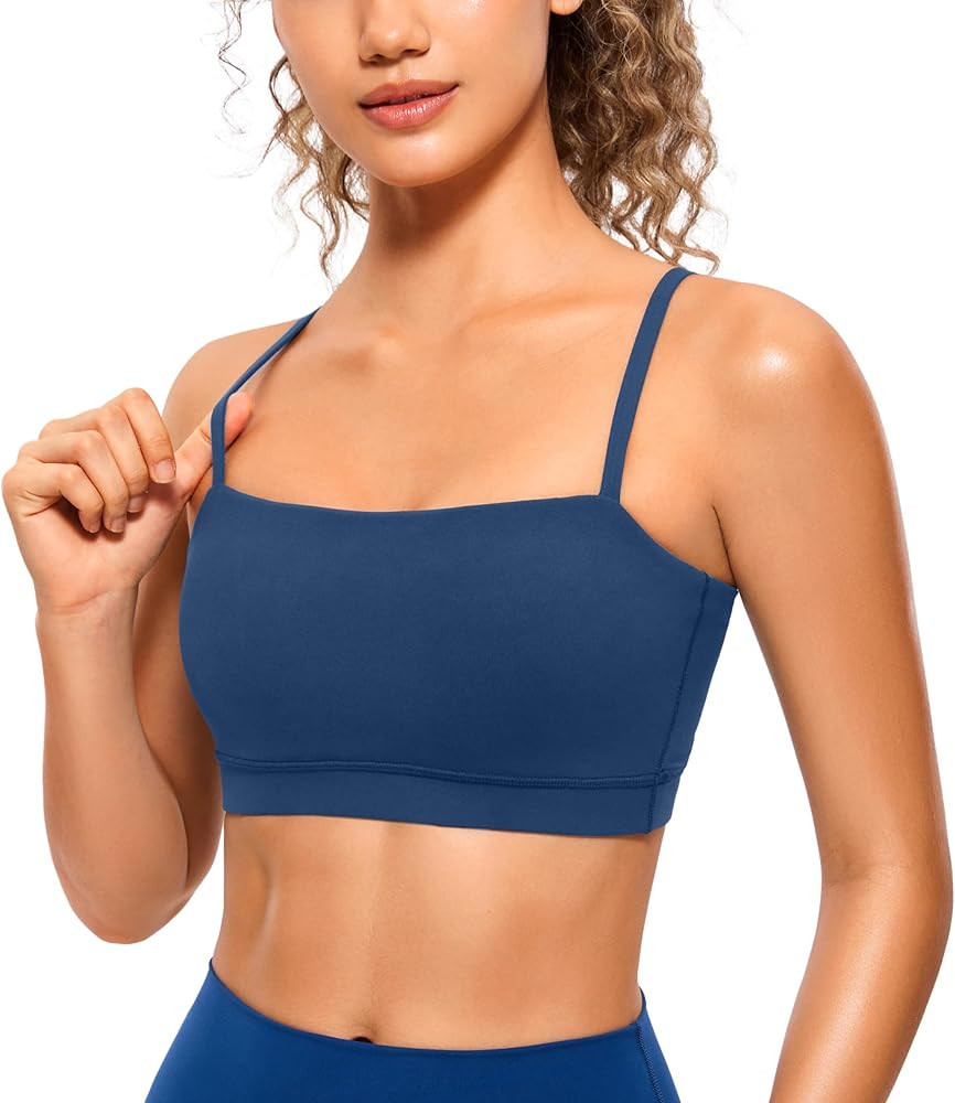 CRZ YOGA Butterluxe Womens Adjustable Spaghetti Thin Strap Sports Bra - Padded Wireless Square Ne... | Amazon (US)