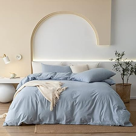 MooMee Bedding Duvet Cover Set 100% Washed Cotton Linen Like Textured Breathable Durable Soft Comfy  | Amazon (US)