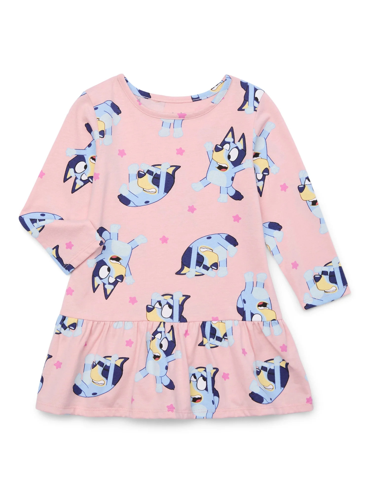 Bluey Toddler Girl Print Drop Waist Dress with Long Sleeves, Sizes 12M-5T | Walmart (US)