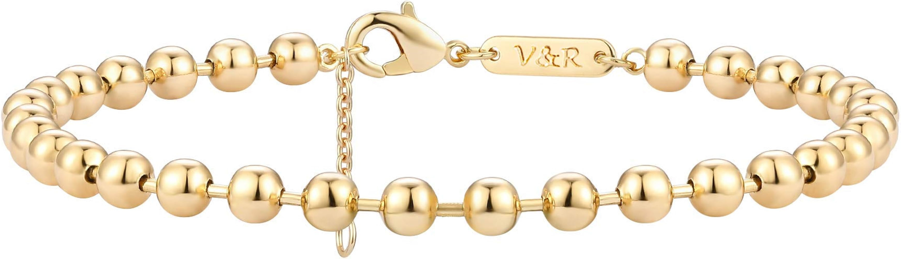 Valloey Rover Dainty Gold Link Chain Bracelet for Women 14K Gold Plated Simple Delicate Bead Cuba... | Amazon (US)