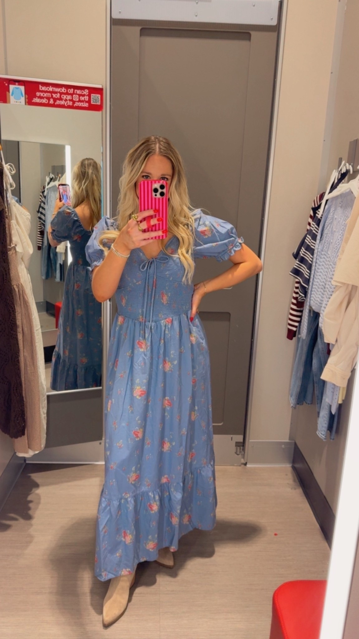 Target maxi dress // floral dress // blue dress // Easter spring dress // bubble sleeve // postpartum fashion