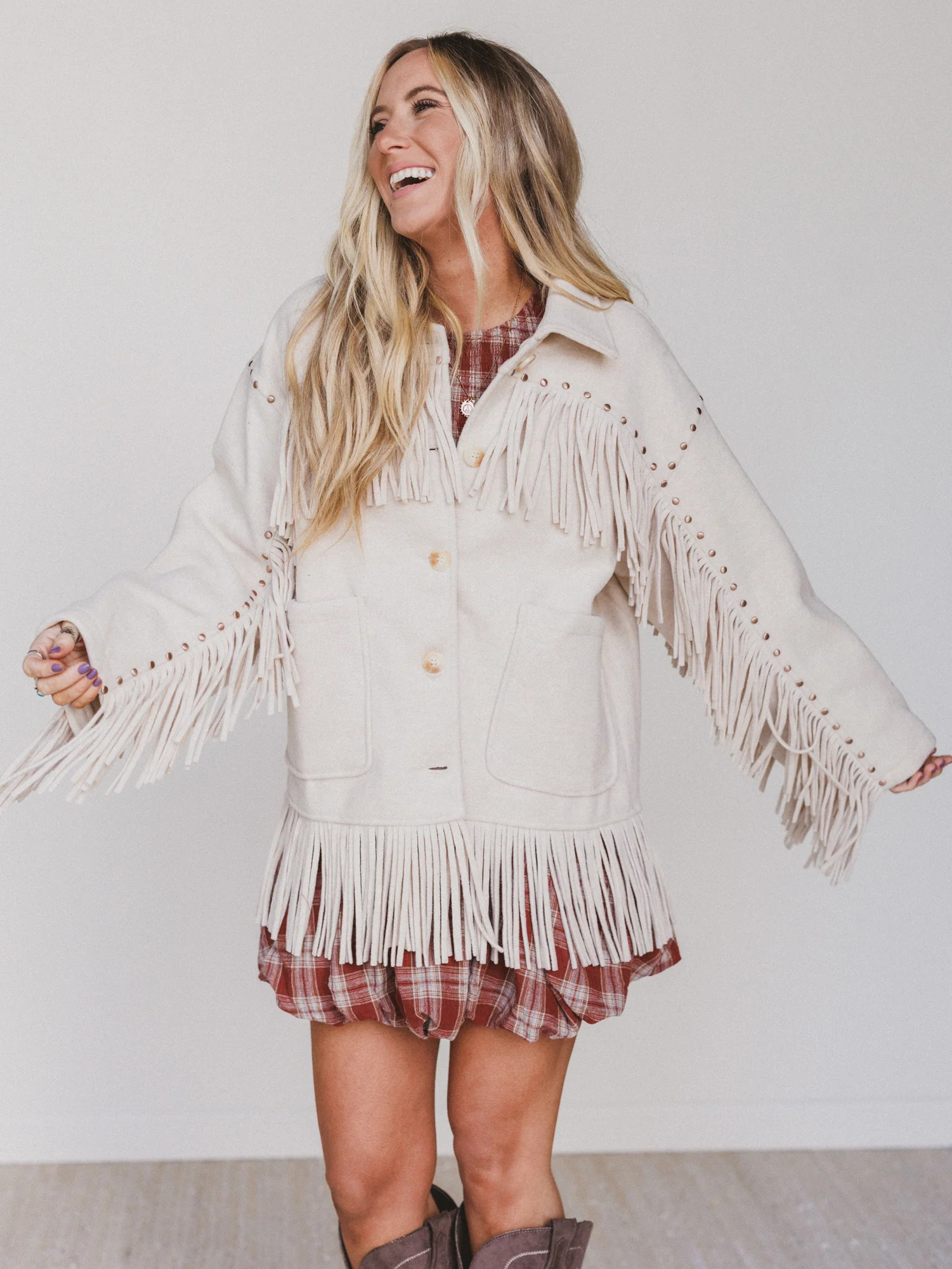Lolo Fringe Jacket - Cream | Three Bird Nest