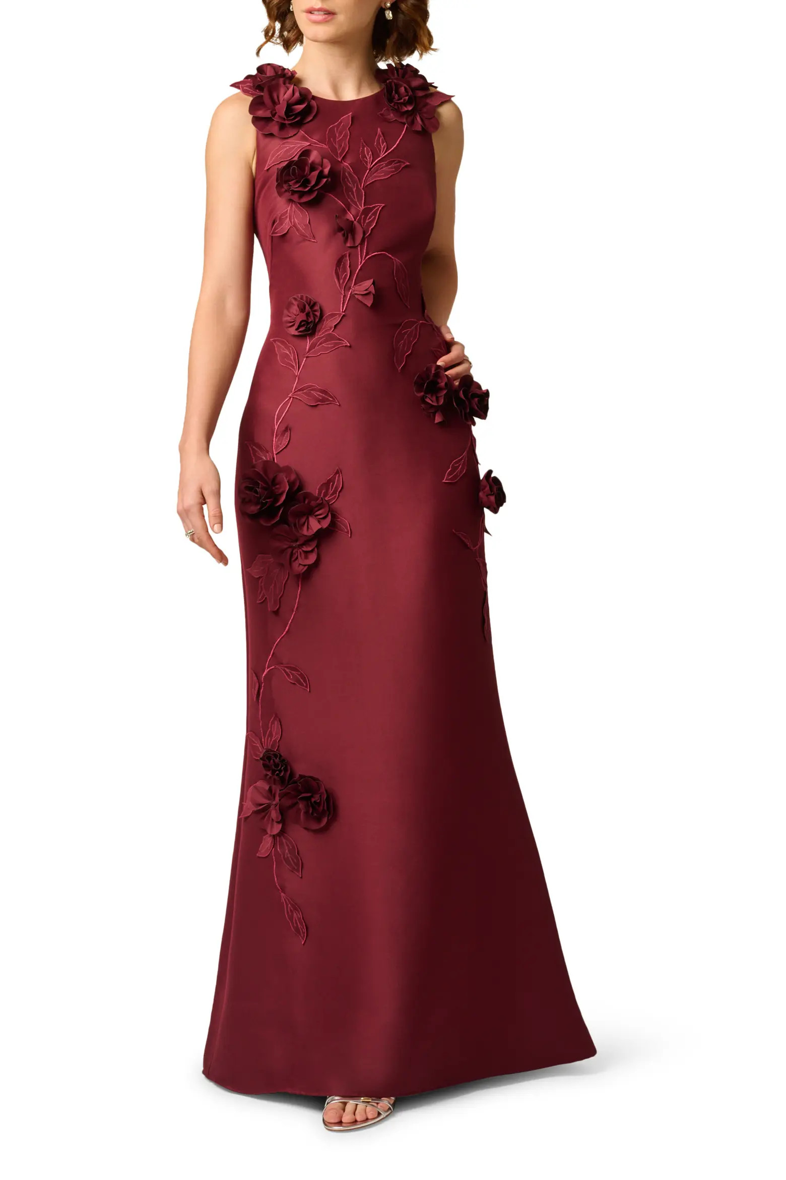 Aidan Mattox Floral Appliqué Stretch Mikado Gown (Women) | Nordstrom | Nordstrom
