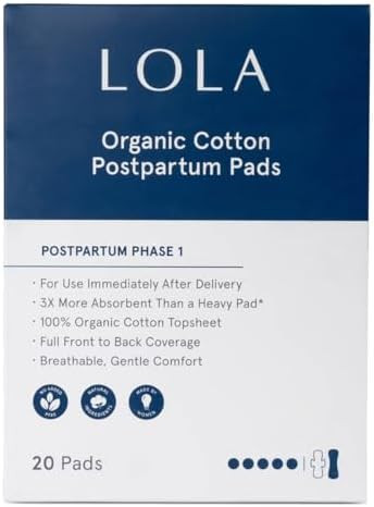 LOLA Organic Cotton Postpartum Pads - 20 Count, Ultra Absorbent and Extra Long Pads, Overnight an... | Amazon (US)