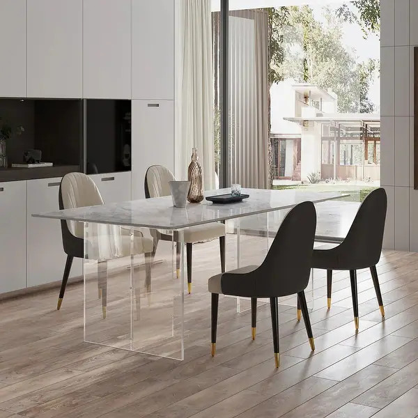 1.8 M Modern Luxurious Italian Rectangular Sintered Stone Dining Table With Acrylic Stand - 1.8M | Bed Bath & Beyond