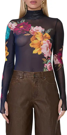AFRM Zadie Print Turtleneck Mesh Top | Nordstrom | Nordstrom