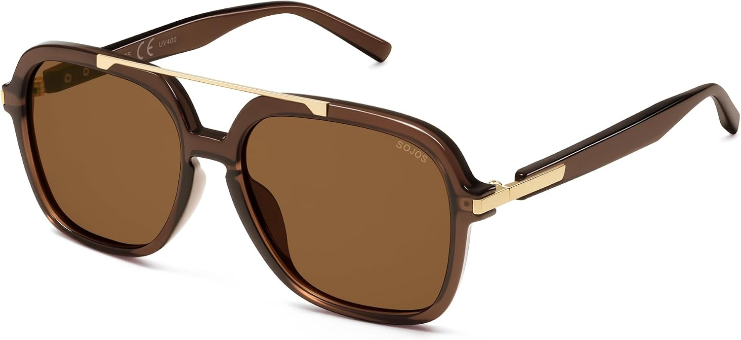 SOJOS Big Trendy Polarized Aviator Sunglasses for Women Men, 80s 90s Retro Square Aviators Sun Glasses SJ2672 | Amazon (US)