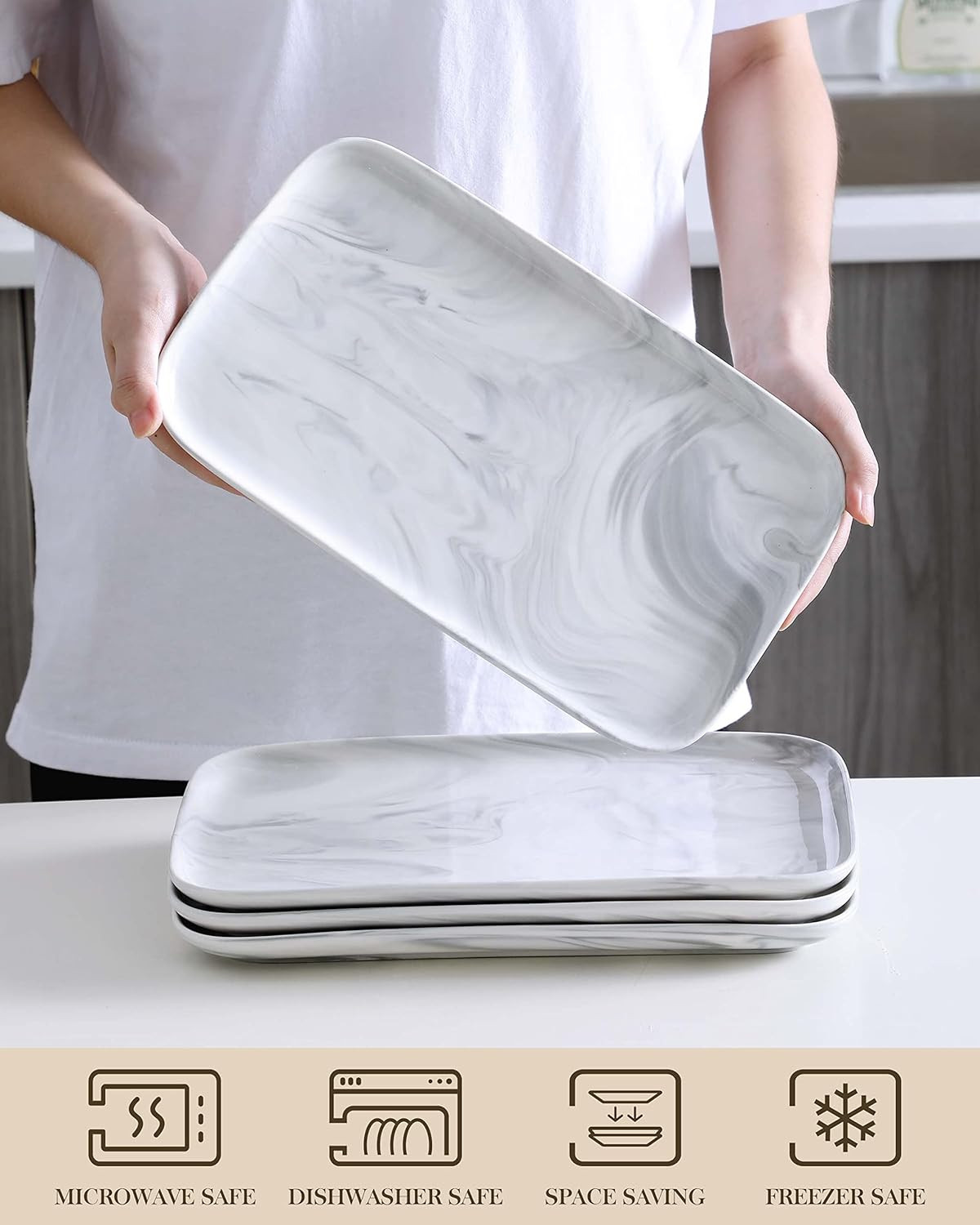 MALACASA Serving Platter, 12in Porcelain Serving Dishes, Rectangular Serving Tray for Entertainin... | Amazon (US)