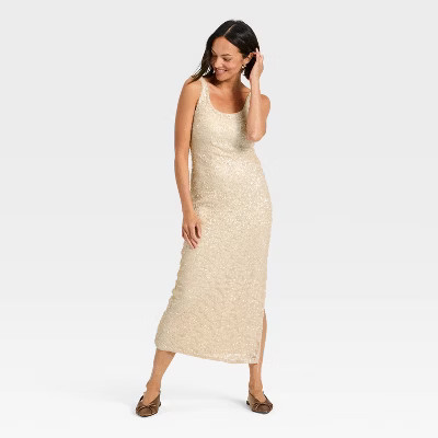 Women's Sequin Slip Maxi Dress - A New Day™ Cream XS | Target