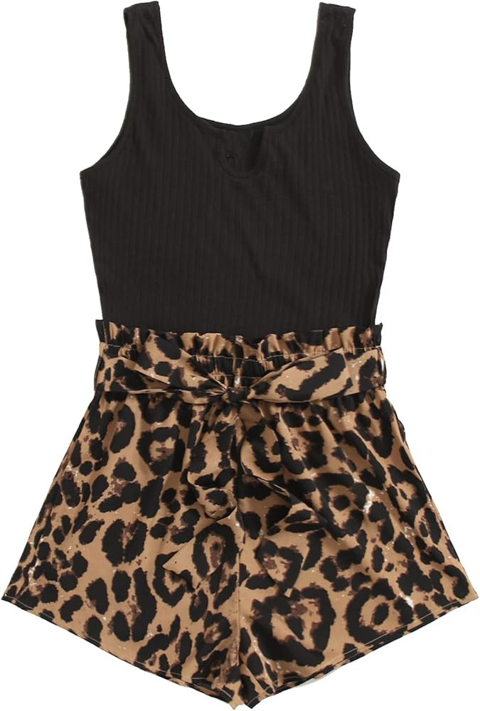 SOLY HUX Women's Summer Sleeveless Striped Belted Tank Romper Short Jumpsuit | Amazon (US)