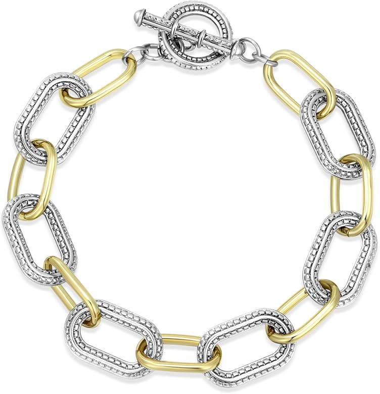 Link Bracelet for Women Gold and Silver 2 tone Circles Chain Wire Bangle Designer Inspired Bracel... | Amazon (US)