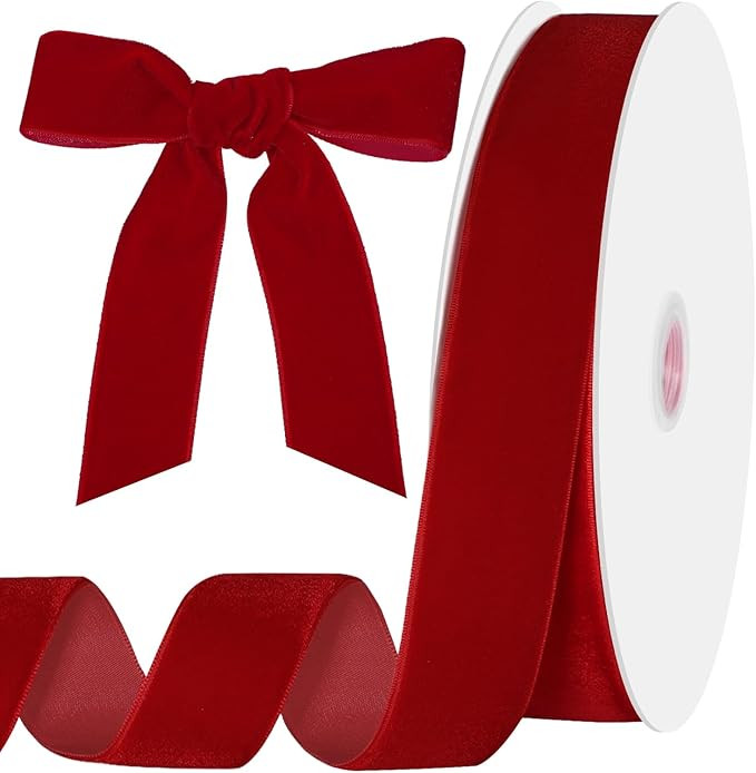 Red Velvet Ribbon 1 Inch x 25 Yards Christmas Ribbons Red Bows for Gift Wrapping Christmas Tree W... | Amazon (US)