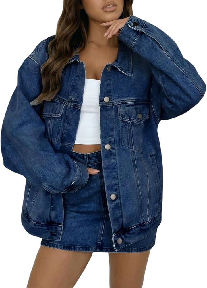 LifeShe Oversized Denim Jacket Women Boyfriend Jean Jacket Trendy Loose Shacket Fall Trucker Coat... | Amazon (CA)