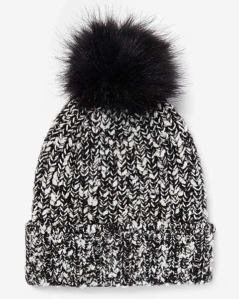 Marled Ribbed Knit Pom Beanie | Express