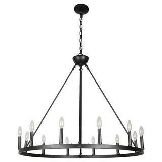 CANYON HOME 12-Light Matte Black Chandelier Wagon Wheel Steel Frame-CY-A5 - The Home Depot | The Home Depot